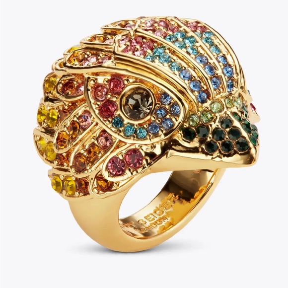 Kurt Geiger Multicolor Crystal Eagle Ring, Gold and Red Cocktail Ring. Box inc. - Picture 2 of 7